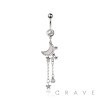 316L SURGICAL STEEL OPAL MOON MULTI CZ CHAIN STAR DANGLE BELLY BUTTON NAVEL RING 